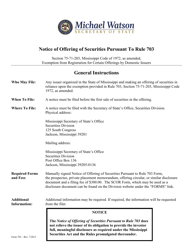 Form 703 &quot;Notice of Offering of Securities Pursuant to Rule 703&quot; - Mississippi