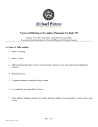 Form 703 Notice of Offering of Securities Pursuant to Rule 703 - Mississippi, Page 2