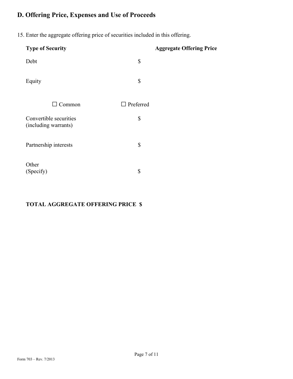 Form 703 Notice of Offering of Securities Pursuant to Rule 703 - Mississippi, Page 7