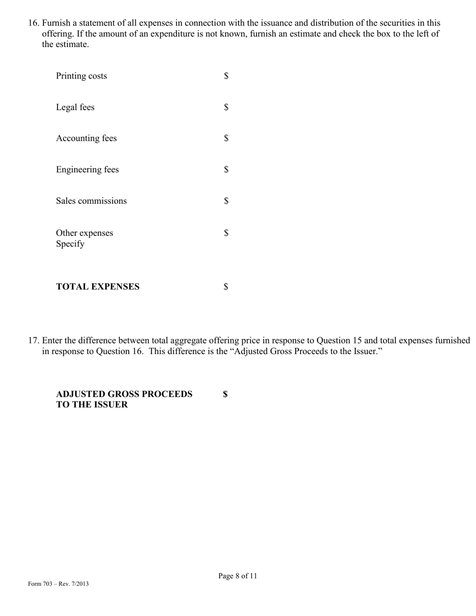 Form 703 Notice of Offering of Securities Pursuant to Rule 703 - Mississippi, Page 8