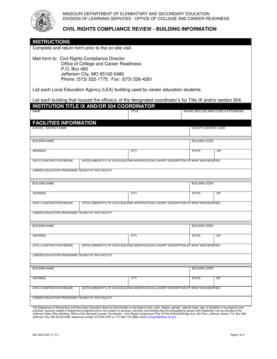 Form MO500-3162 Building Information Request Form - Missouri, Page 1