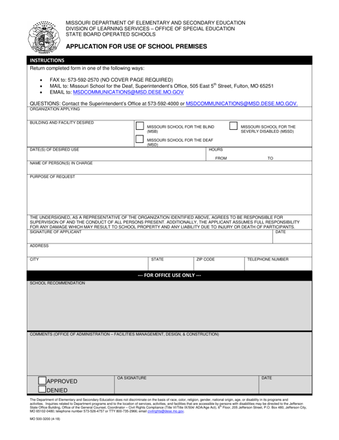 Form MO500-3200 Application for Use of School Premises - Missouri
