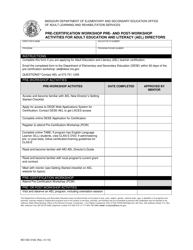 Document preview: Form MO500-3182 Pre-certification Workshop Pre- and Post-workshop Activities for Adult Education and Literacy (Ael) Directors - Missouri