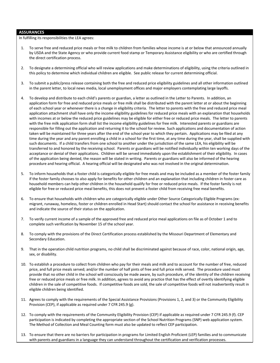 Form MO500-3188 Free and Reduced Price Meals or Free Milk Policy - Missouri, Page 2