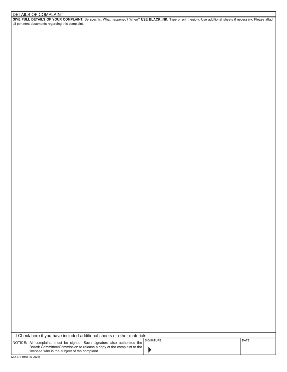 Form MO375-0195 Authorization to Use and Disclose Protected Health Information Pursuant to the Health Insurance Portability and Accountability Act of 1996 (HIPAA) - Missouri, Page 4