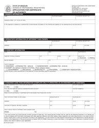 Form MO375-0275 &quot;Application for Certificate of Authority&quot; - Missouri