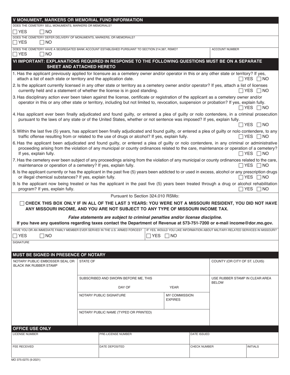 Form MO375-0275 - Fill Out, Sign Online and Download Fillable PDF ...