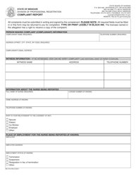 Document preview: Form MO375-0168 Complaint Report - Missouri