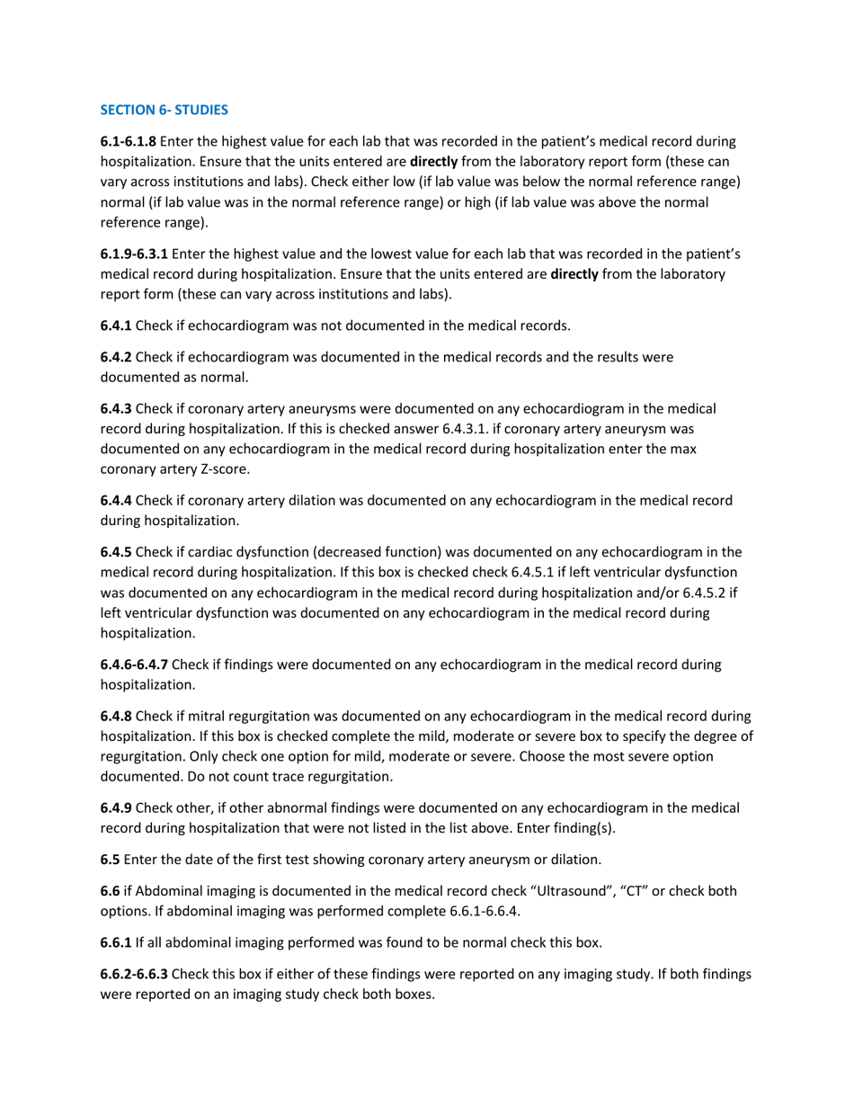 Instructions for Multisystem Inflammatory Syndrome Associated With Covid-19 Case Report Form, Page 4