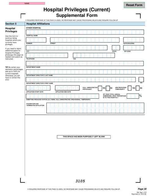 Hospital Privileges (Current) Supplemental Form - Missouri Download Pdf