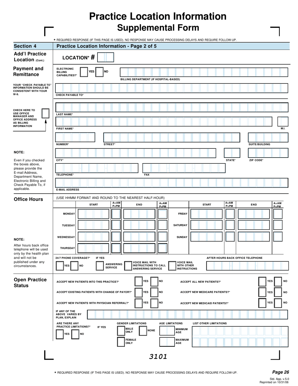 Practice Location Information Supplemental Form - Missouri, Page 2