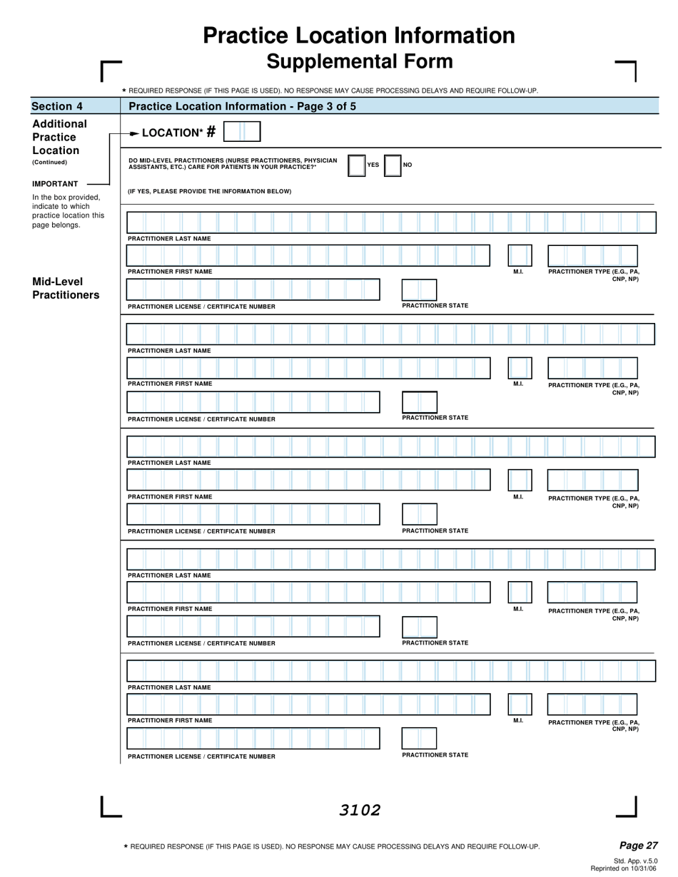 Practice Location Information Supplemental Form - Missouri, Page 3