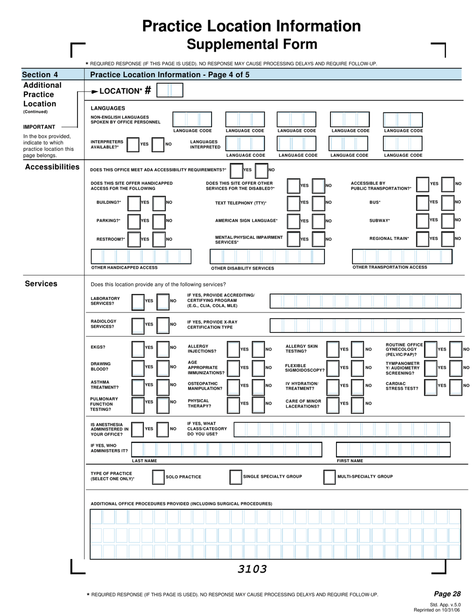 Practice Location Information Supplemental Form - Missouri, Page 4