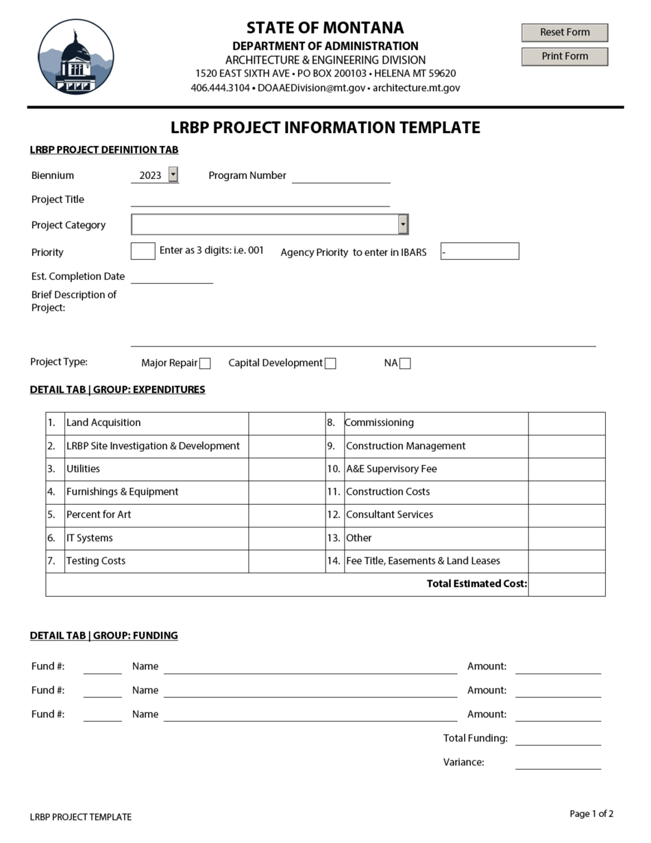 Lrbp Project Information Template - Montana, Page 1
