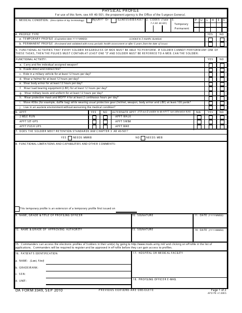 DA Form 3349 Physical Profile
