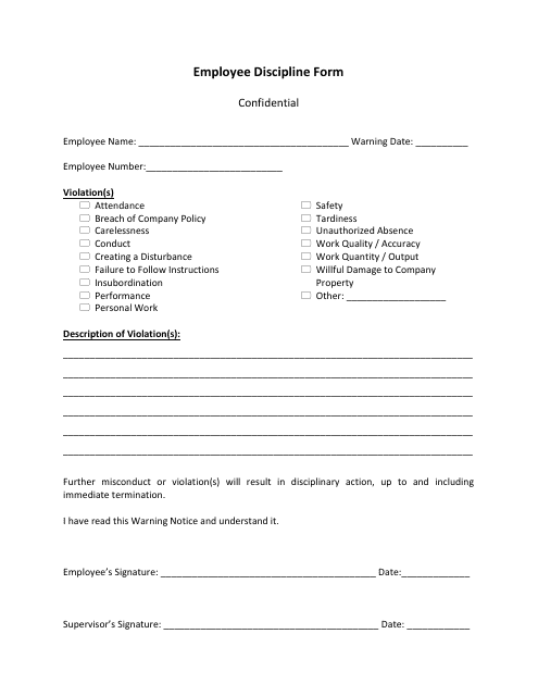 Disciplinary Form Sample Master of Template Document
