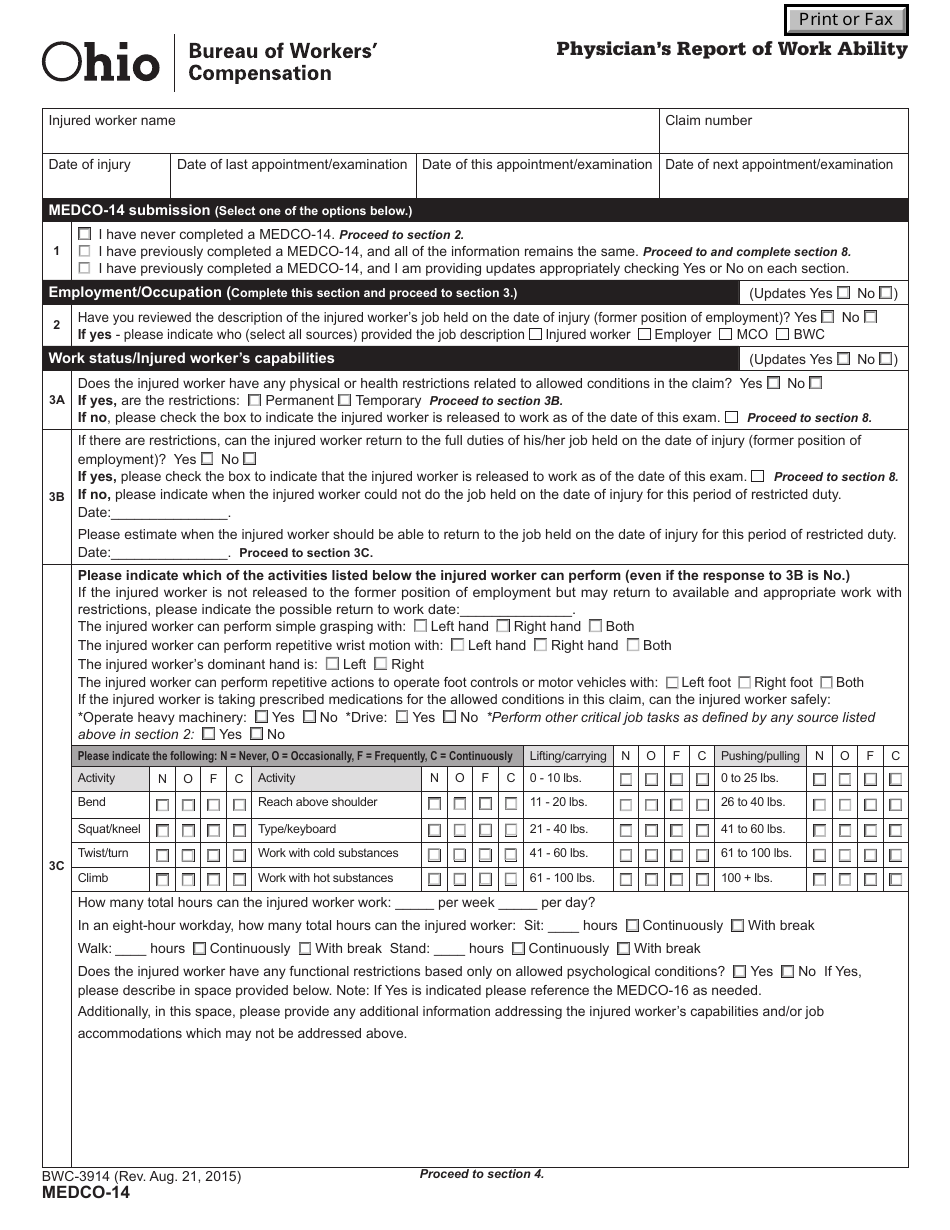 Form 14 Physicians Report of Work Ability - Ohio, Page 3