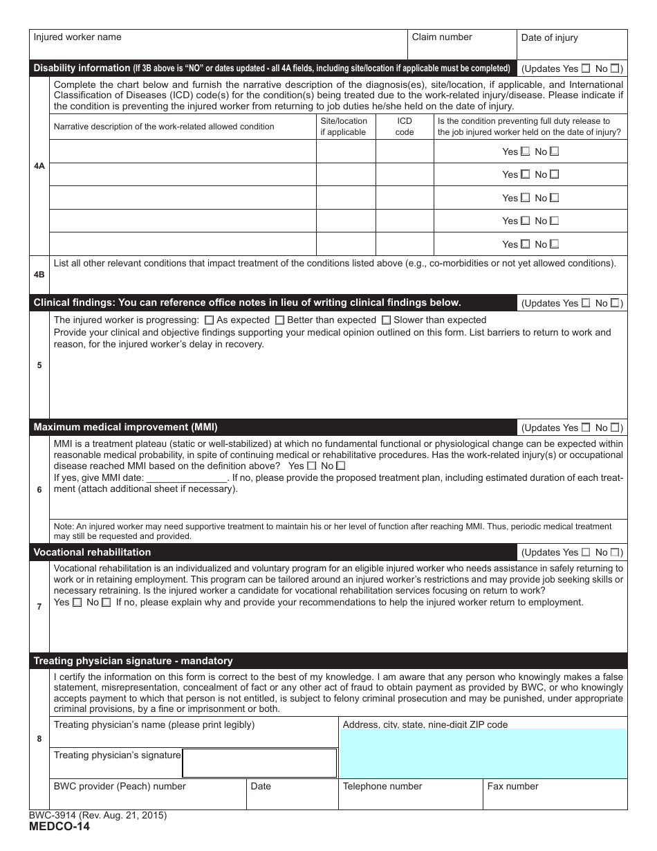 Form 14 Physicians Report of Work Ability - Ohio, Page 4