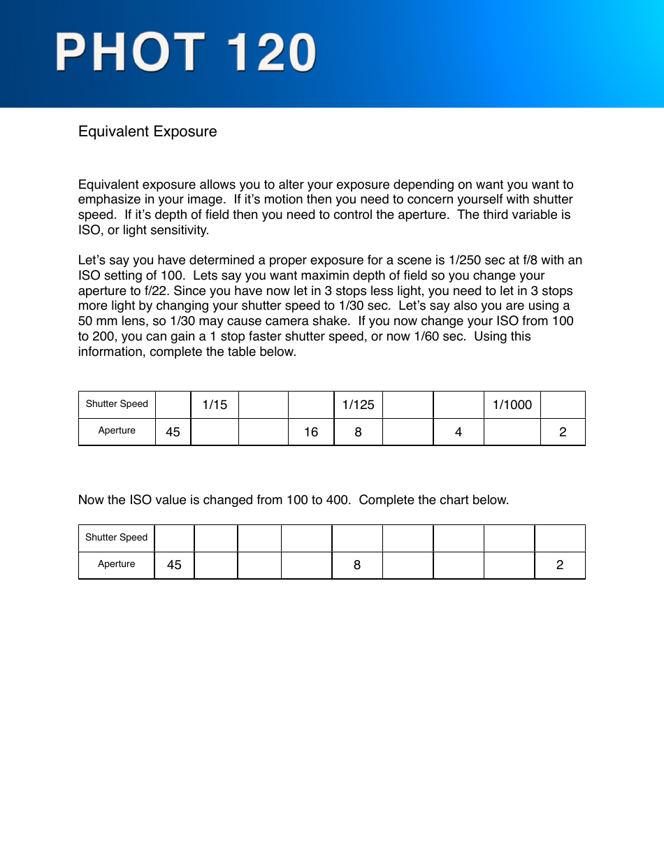 Equivalent Exposure Worksheet Download Fillable PDF Templateroller