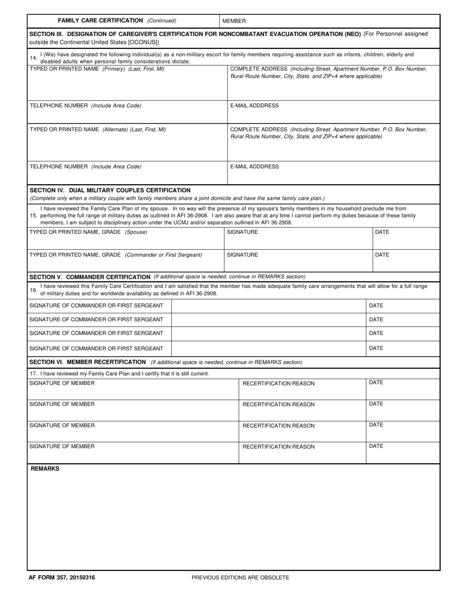 AF Form 357 Download Fillable PDF or Fill Online Family Care ...