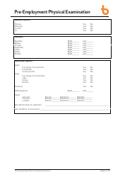Pre-employment Physical Examination Form, Page 2