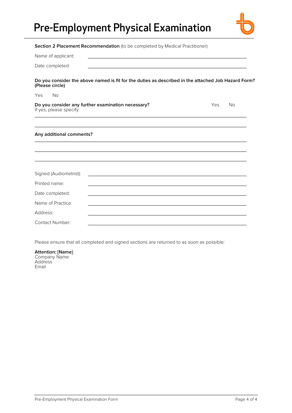 Pre Employment Physical Examination Form Fill Out Sign Online And Download Pdf Templateroller