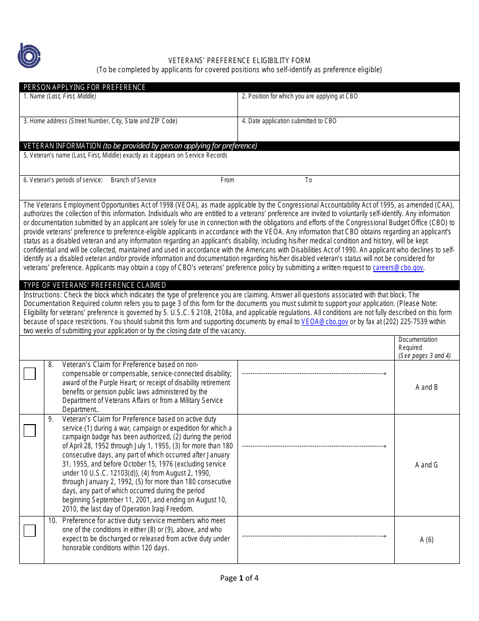 Veterans' Preference Eligibility Form - Fill Out, Sign Online and ...