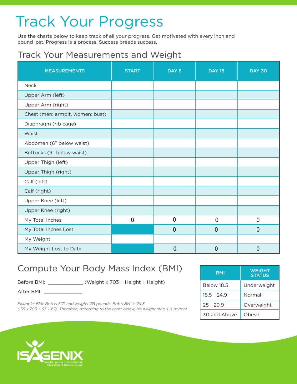 Tracking Progress Measurements And Weight Chart Template Isagenix Download Fillable PDF