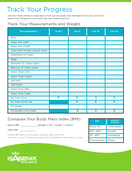 Document preview: Tracking Progress Measurements and Weight Chart Template - Isagenix