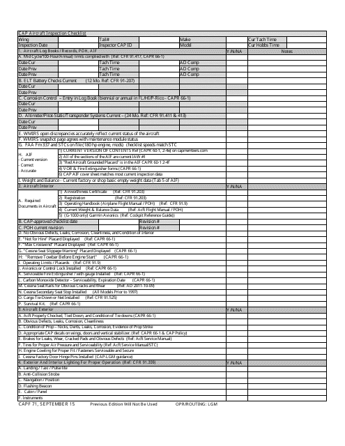 CAP Form 71 CAP Aircraft Inspection Checklist
