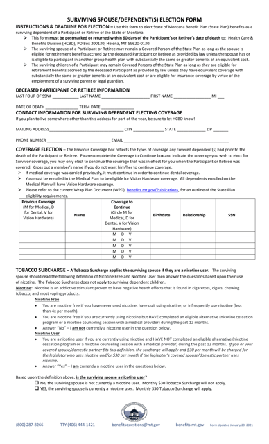 Surviving Spouse / Dependent(s) Election Form - Montana Download Pdf