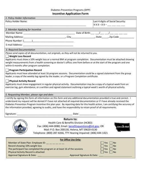 Dpp Incentive Application Form - Montana