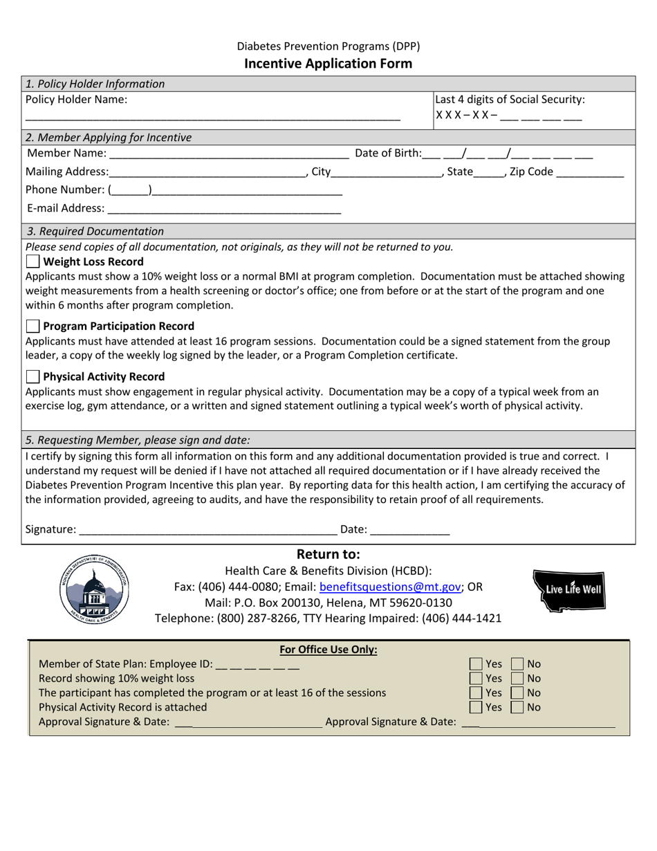 Dpp Incentive Application Form - Montana, Page 1