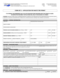 Form WT-1 &quot;Application for Waste Tire Permit&quot; - Missouri