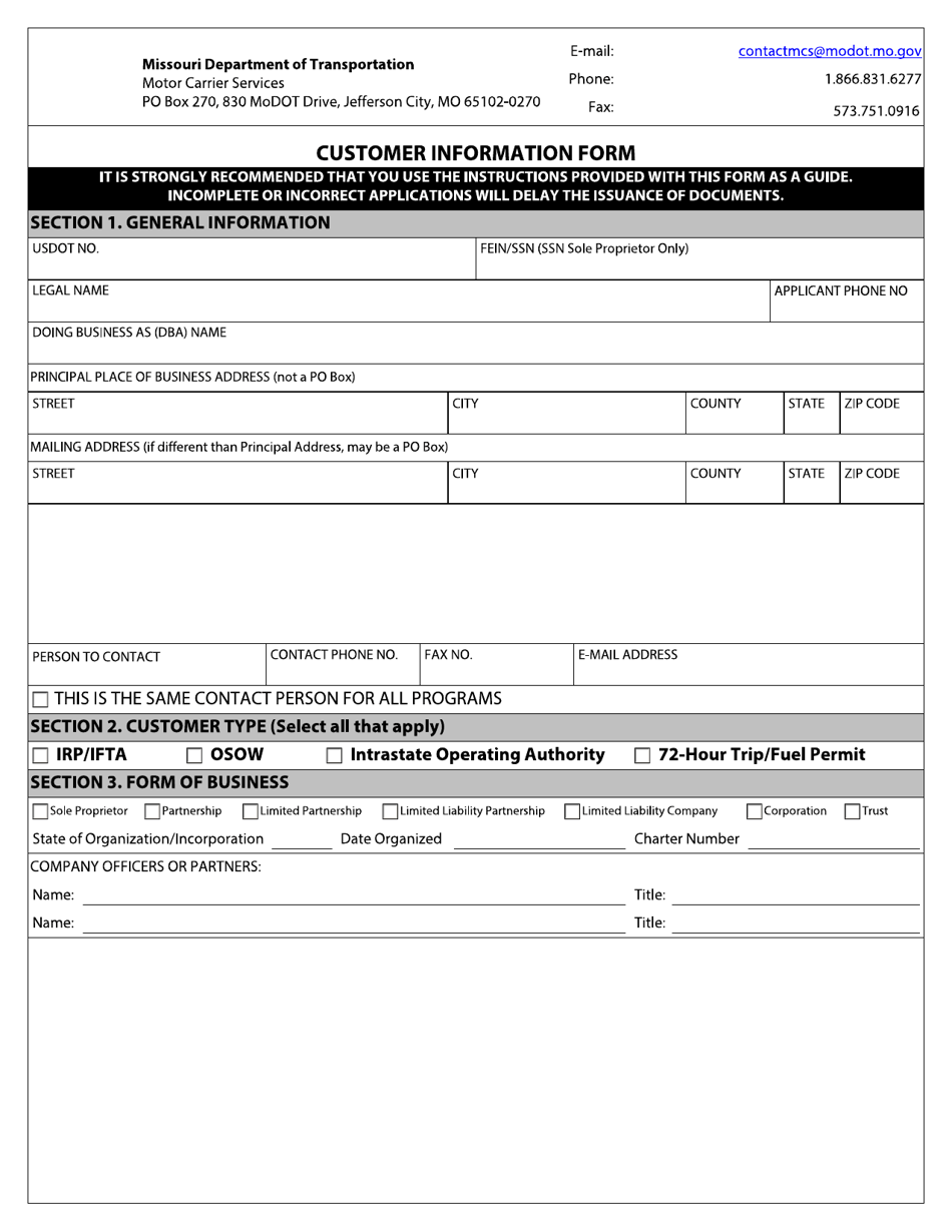 Motor Carrier Application - Missouri, Page 2