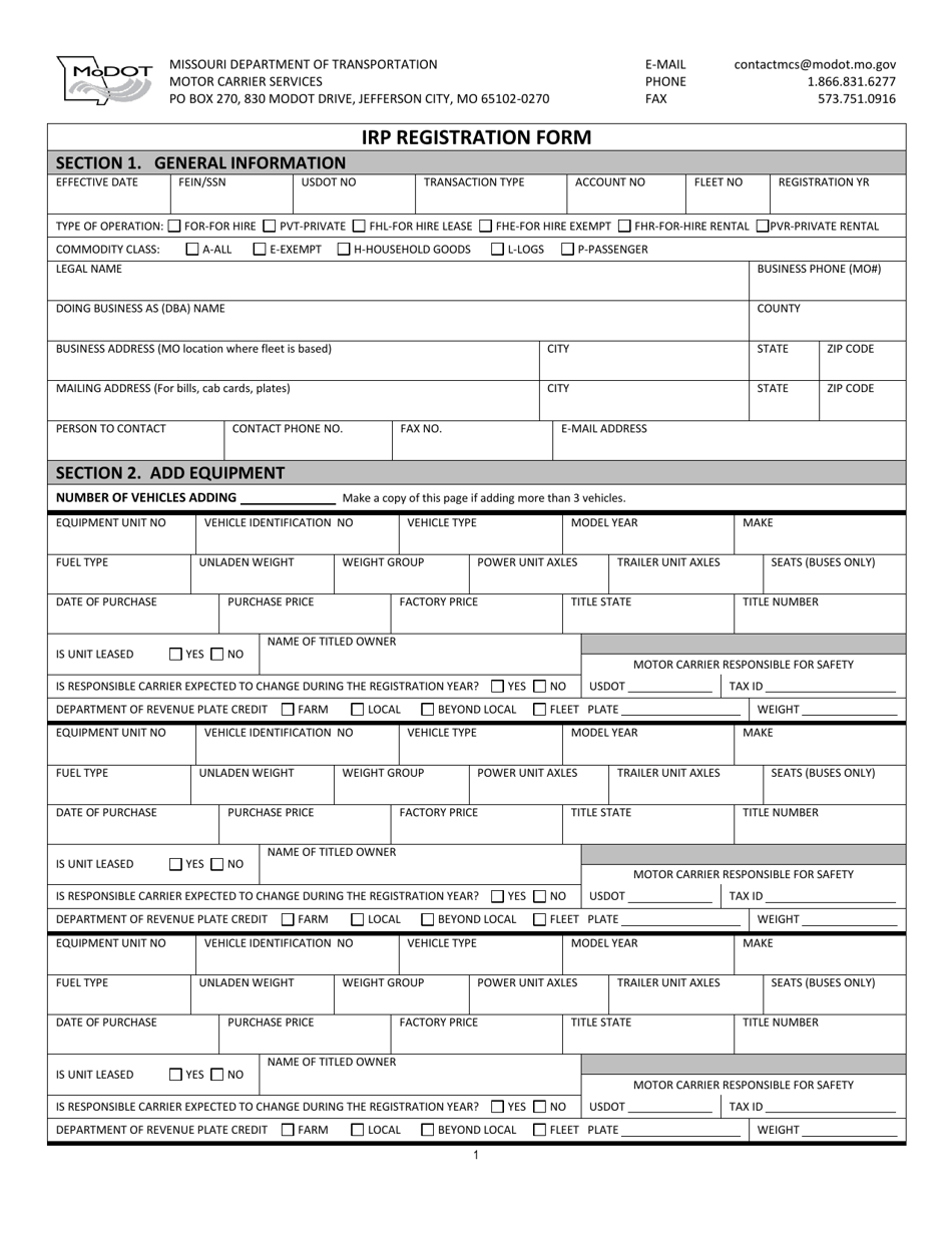 Missouri Irp Registration Form Download Fillable PDF Templateroller