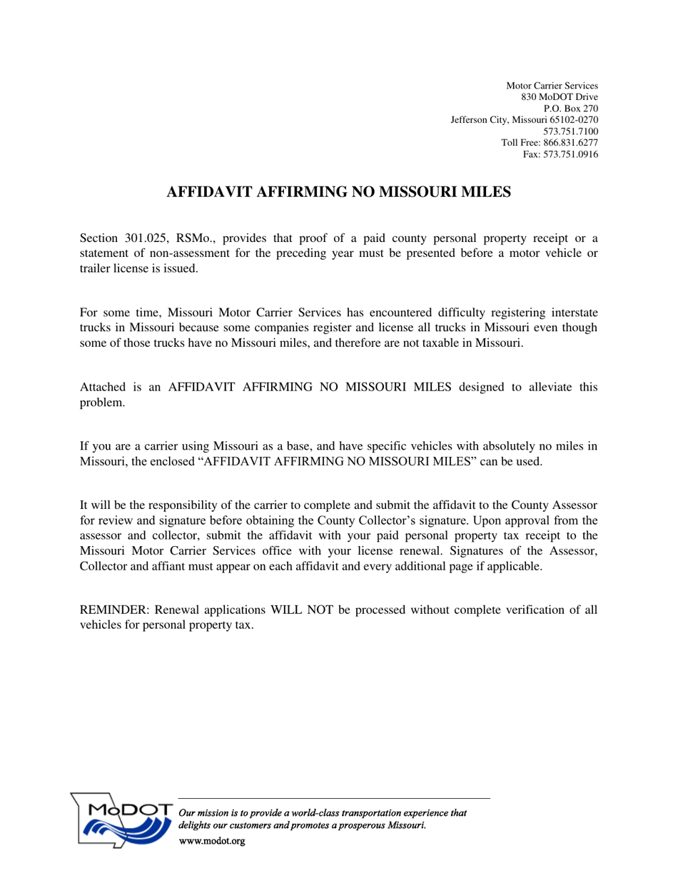 Affidavit Affirming No Missouri Miles - Missouri, Page 2