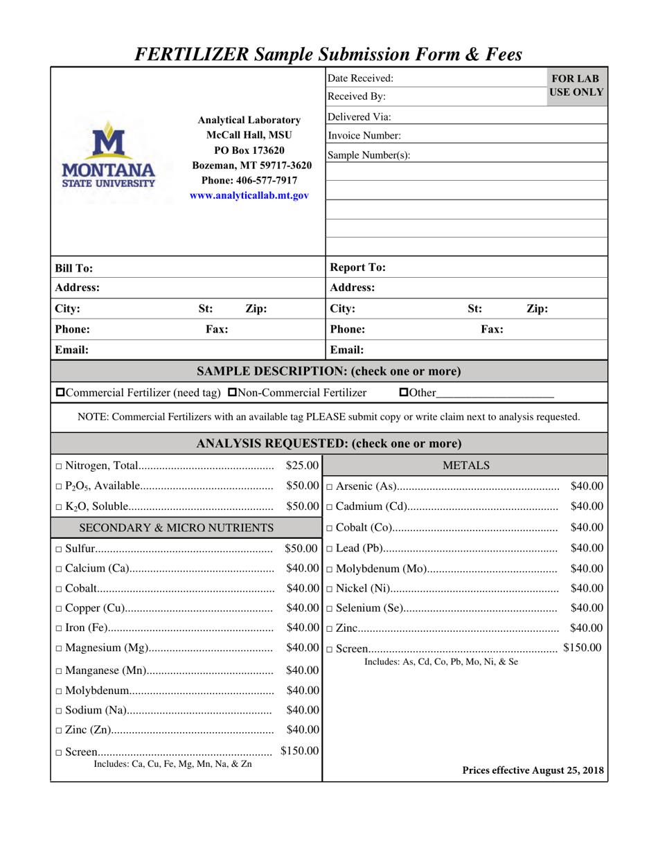 Fertilizer Sample Submission Form - Montana, Page 1