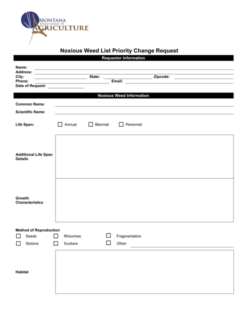 Noxious Weed List Priority Change Request - Montana Download Pdf