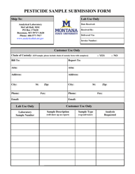 Pesticide Sample Submission Form - Montana