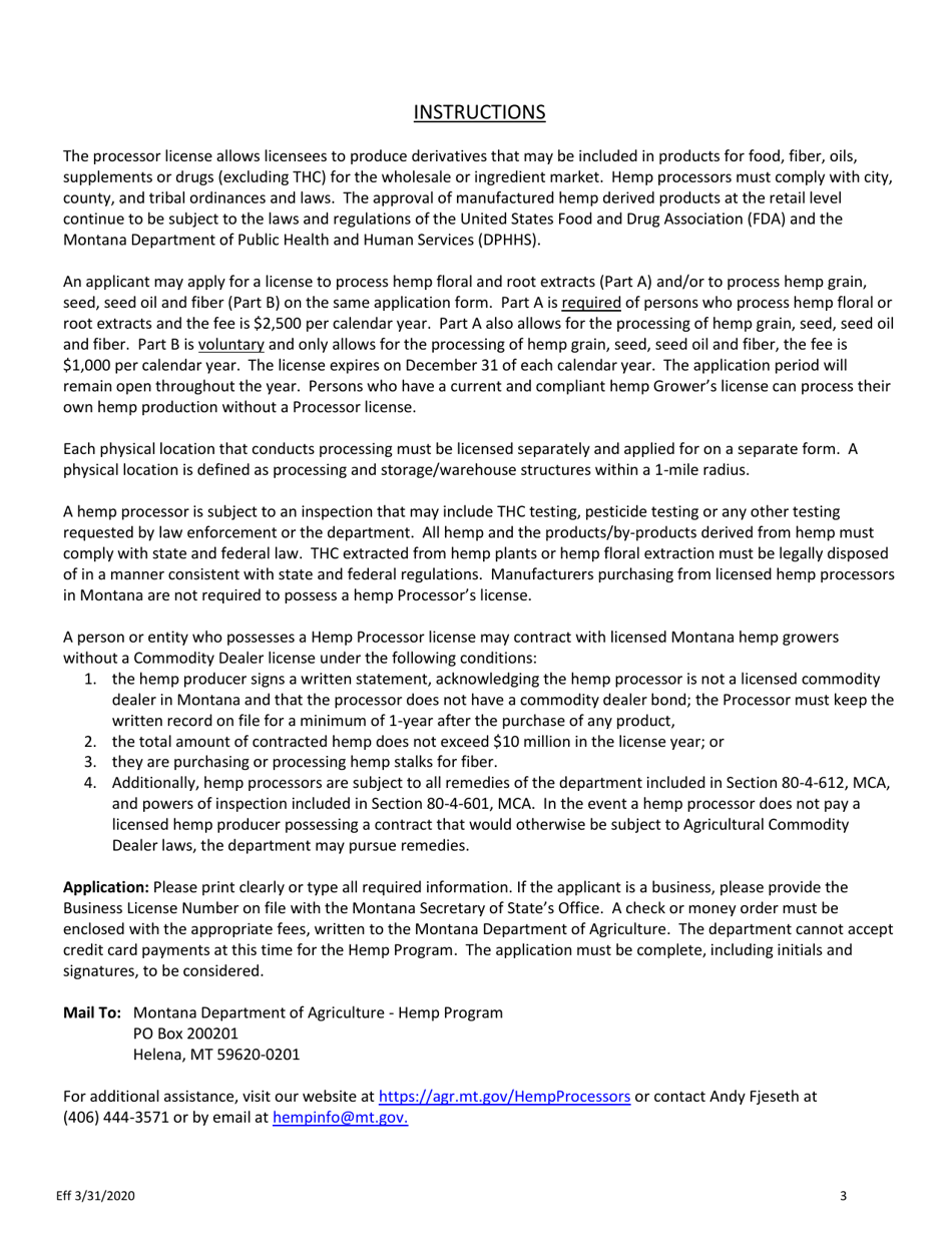 Hemp Processor License Application - Montana, Page 3