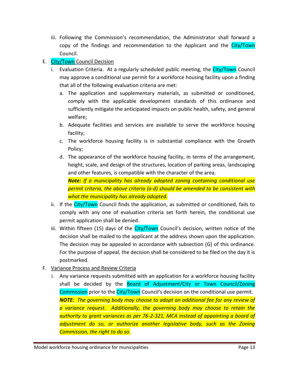 Model Workforce Housing Ordinance for Municipalities - Montana, Page 13