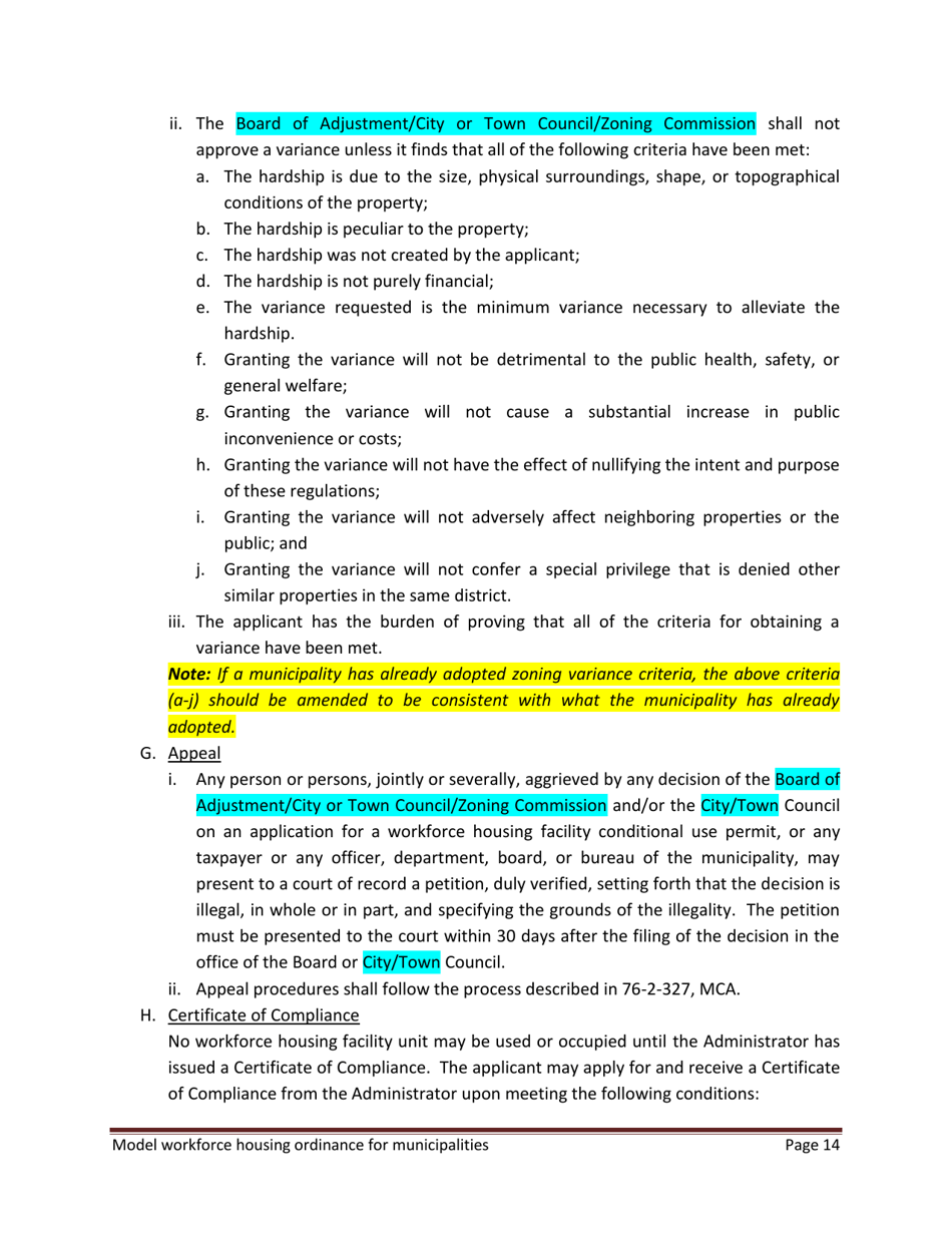 Model Workforce Housing Ordinance for Municipalities - Montana, Page 14
