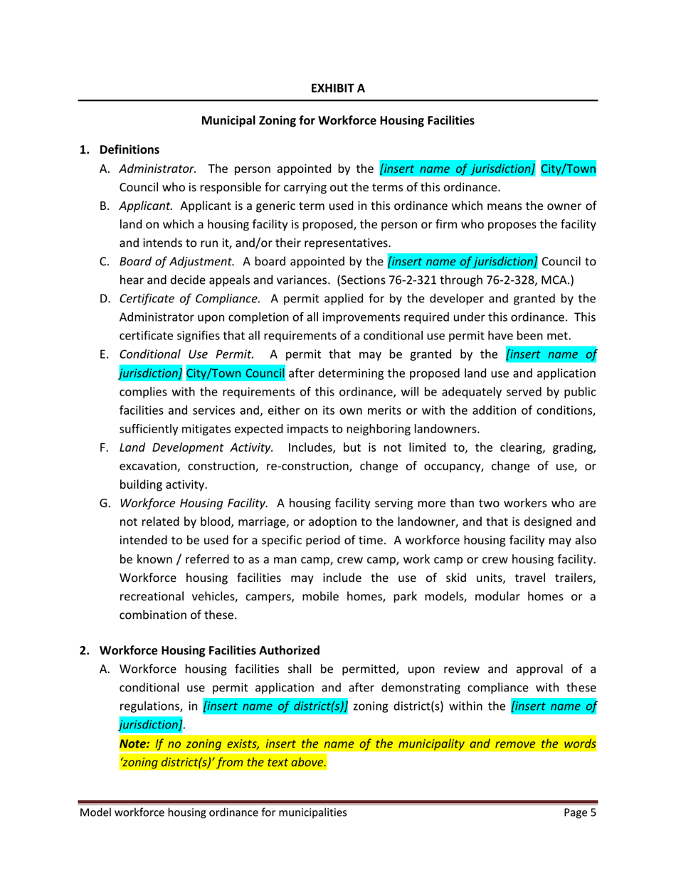 Model Workforce Housing Ordinance for Municipalities - Montana, Page 5