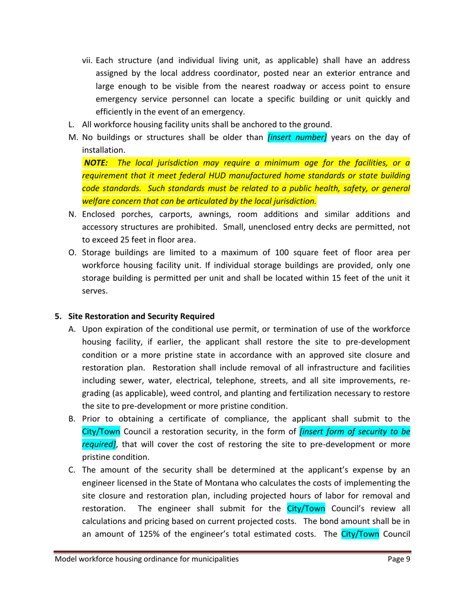 Model Workforce Housing Ordinance for Municipalities - Montana, Page 9