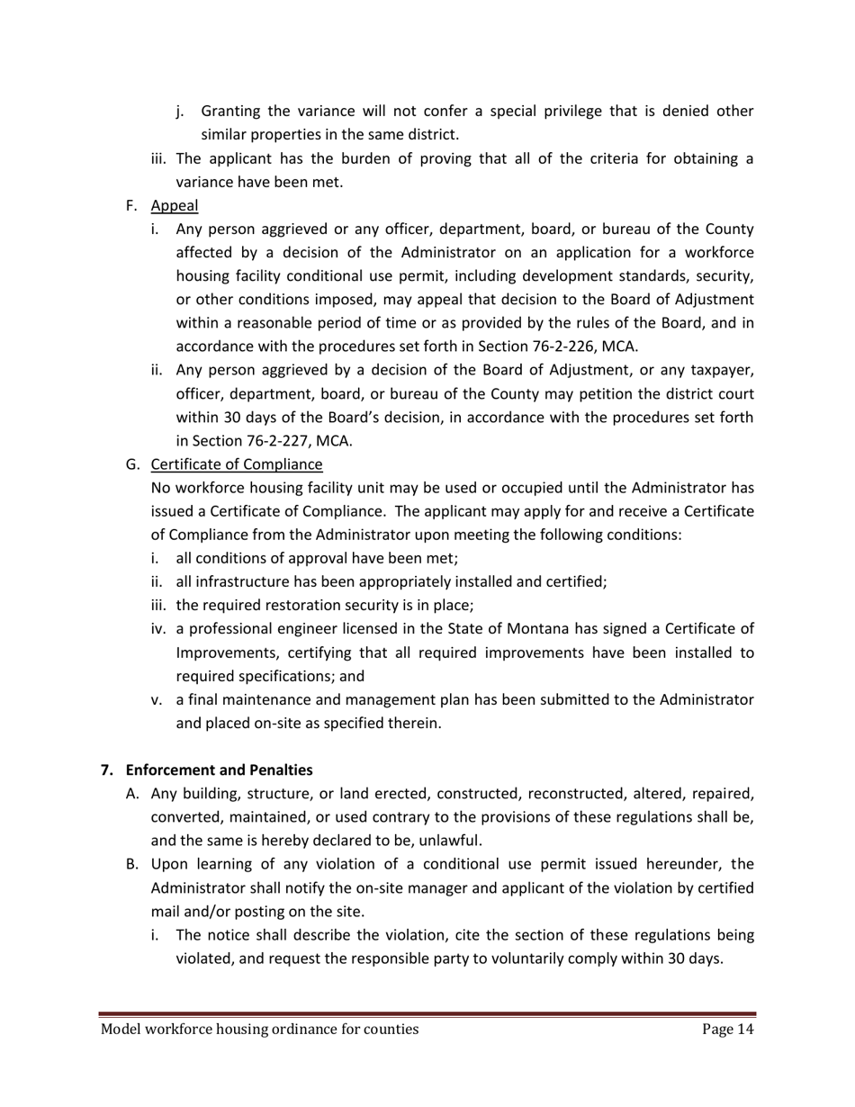 Model Workforce Housing Ordinance for Counties - Montana, Page 14