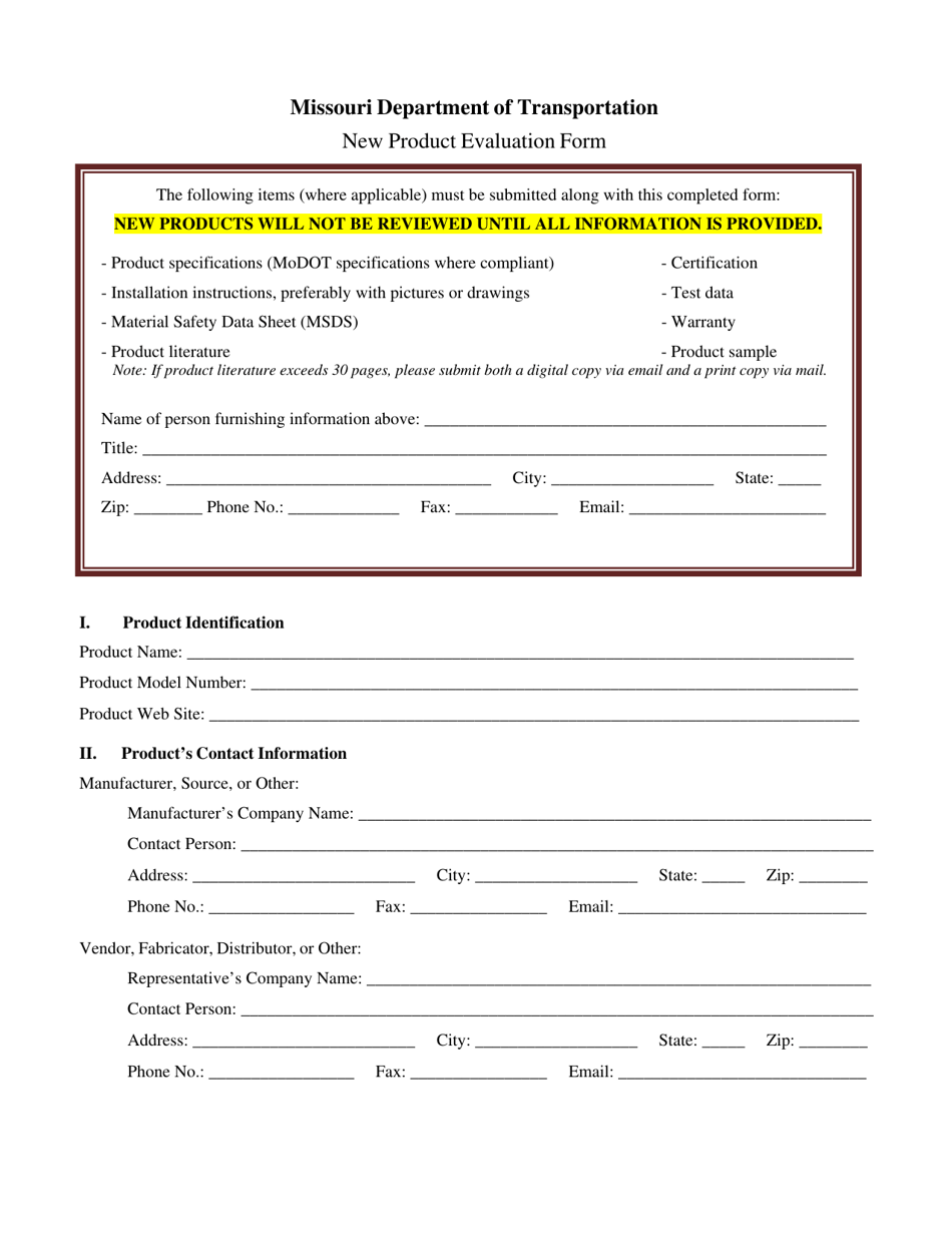 Form NPE09 New Product Evaluation Form - Missouri, Page 2