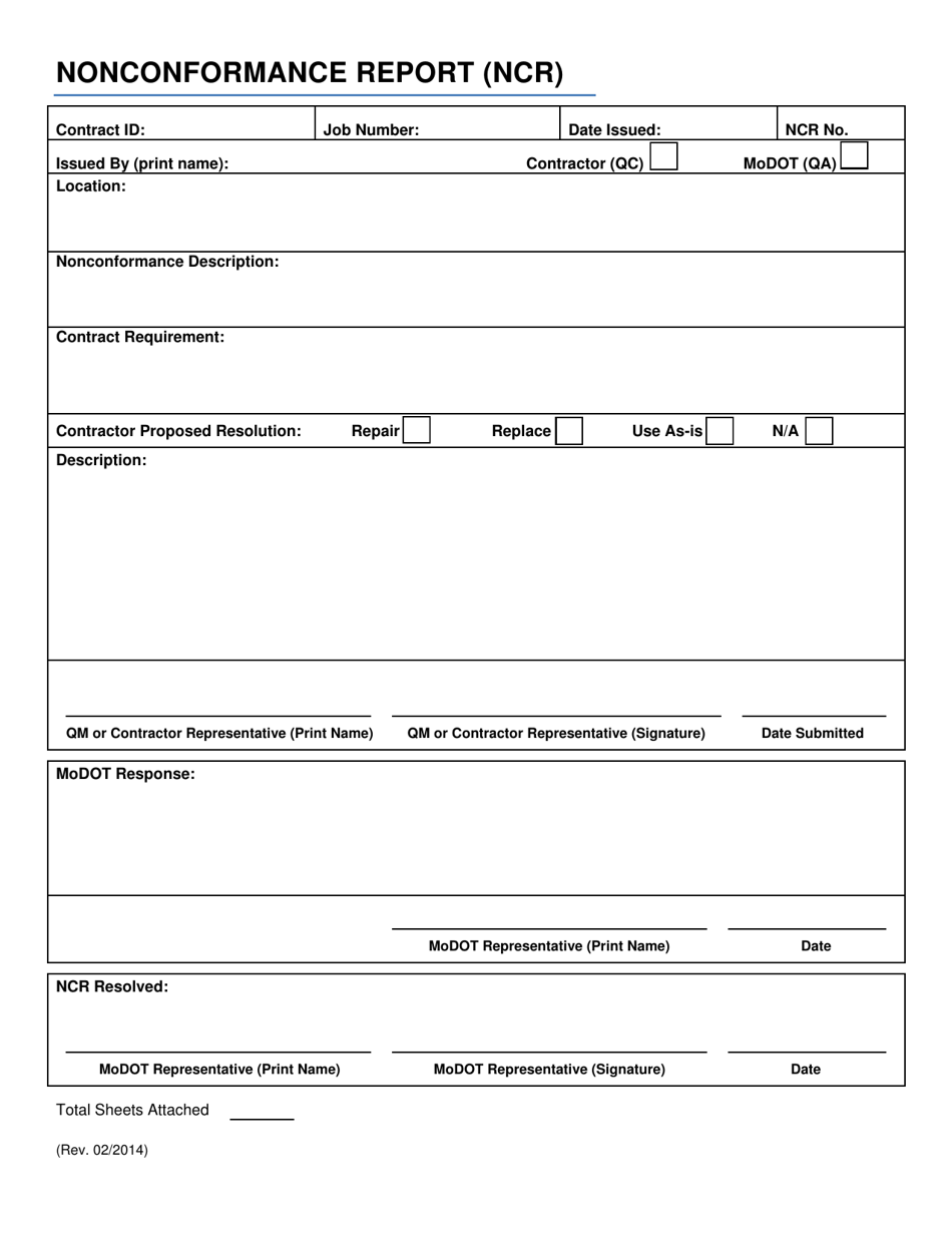 Nonconformance Report (Ncr) - Missouri, Page 1