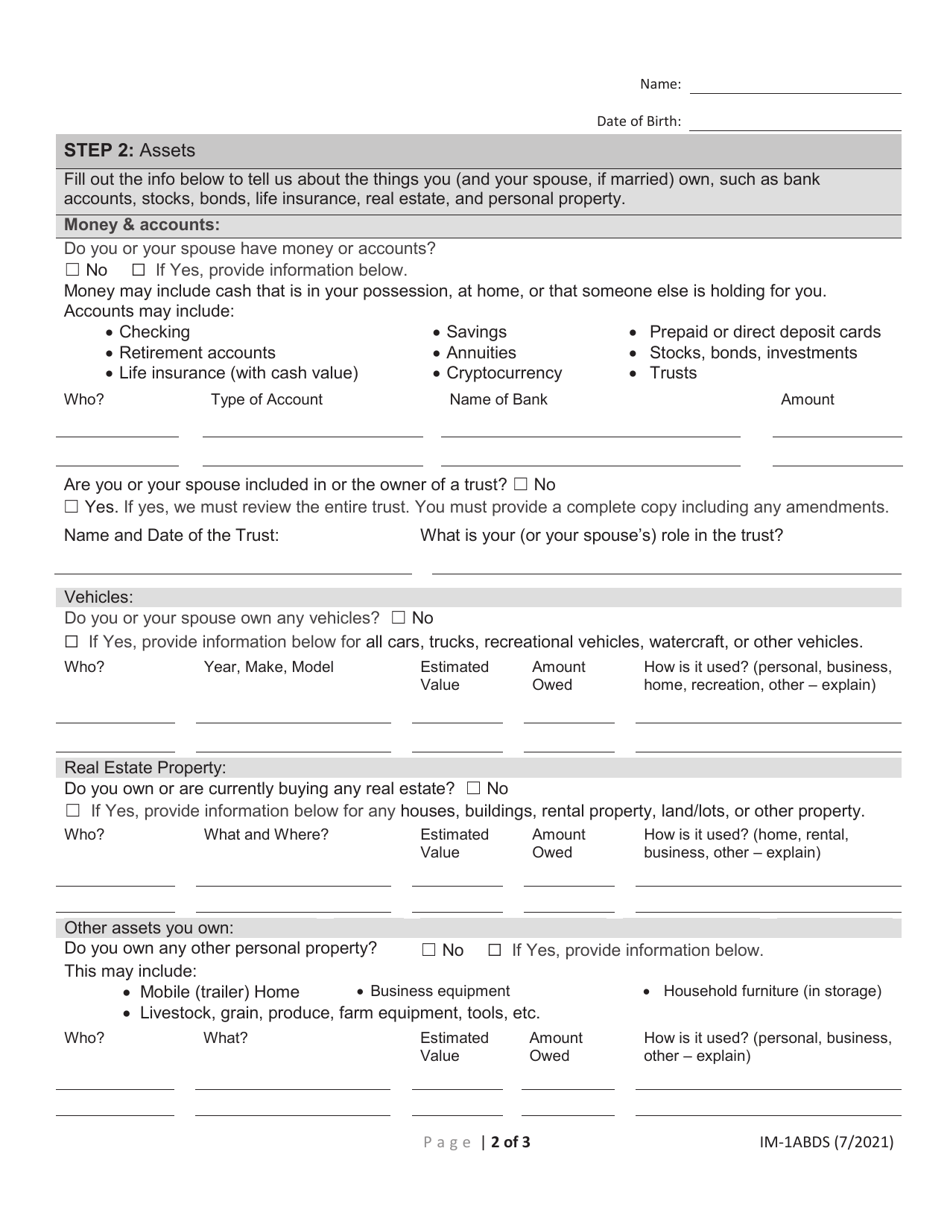 Form IM-1ABDS Aged, Blind, and Disabled Supplement - Missouri, Page 2