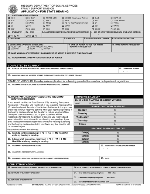 Form MO886-0751 (IM-87) Application for State Hearing - Missouri